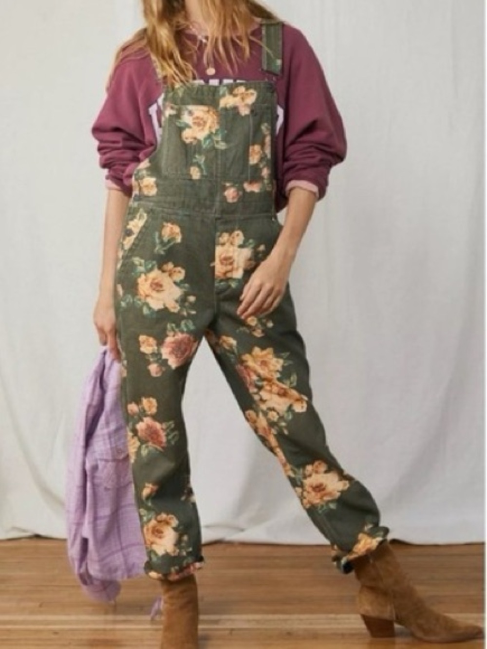 Free People | Floral Utility Straight Leg Overalls